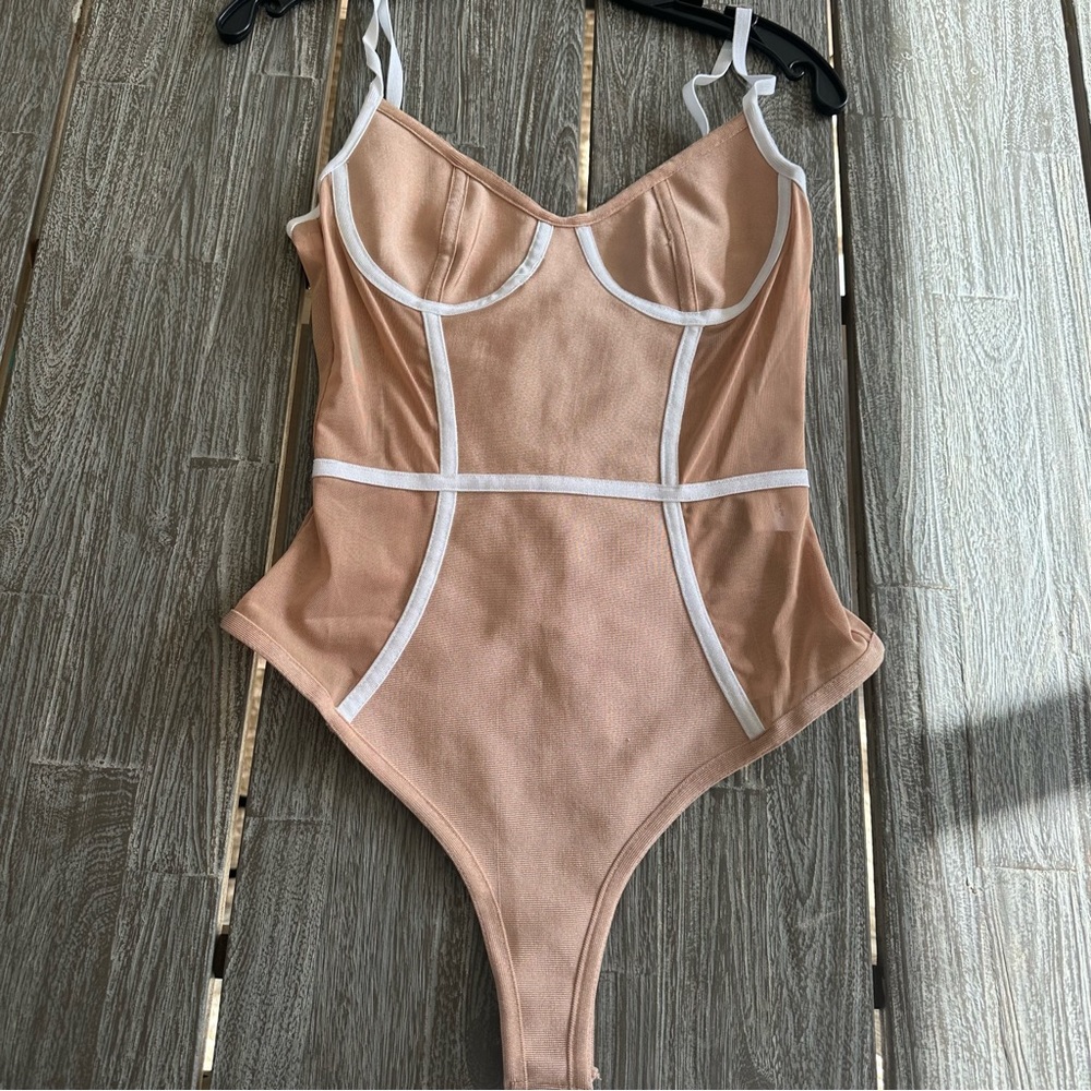 By the Way beige bodysuit with mesh side detail size S